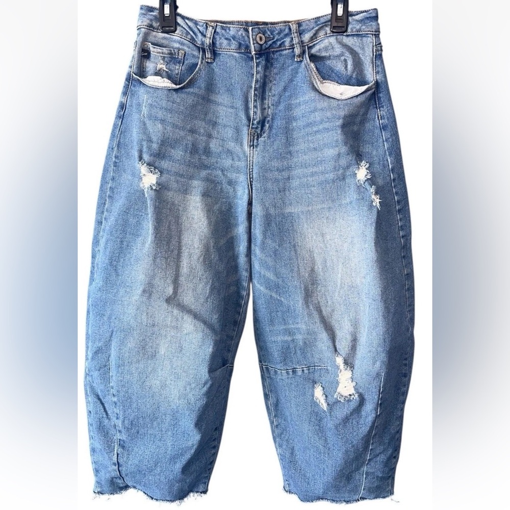 KanCan Light Blue Distressed Barrel Jeans